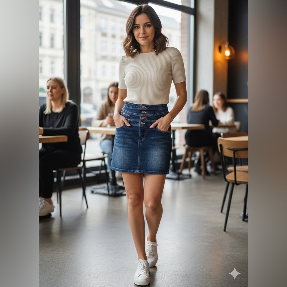 Only Dark Y2K Blue Button-Up Denim Mini Skirt